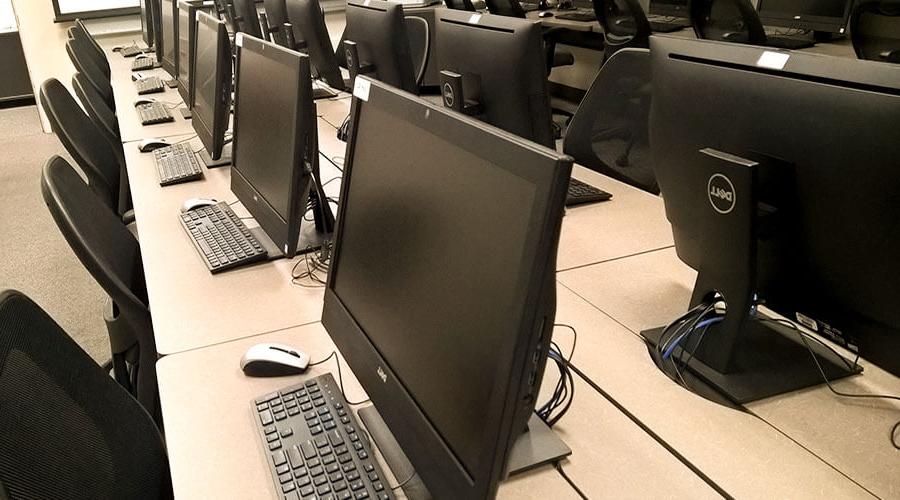 a row of PC computers